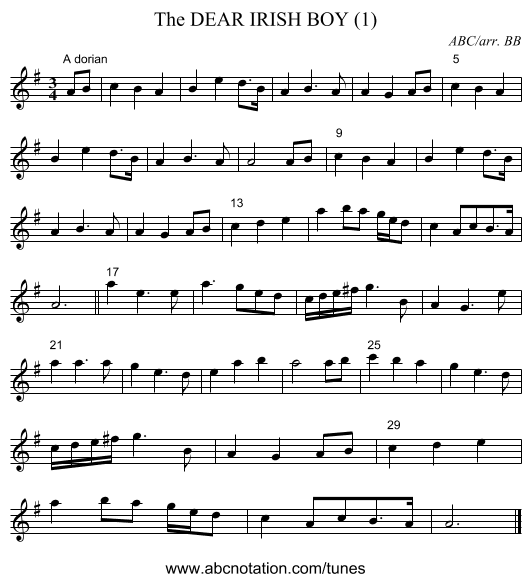 DEAR IRISH BOY (1), The - staff notation