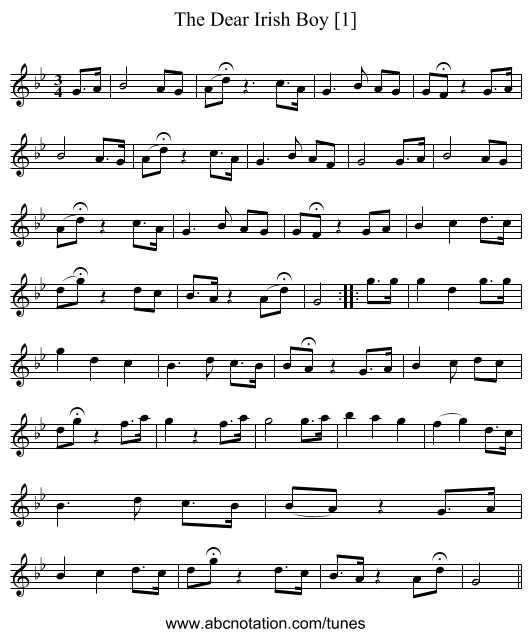 Dear Irish Boy [1], The - staff notation
