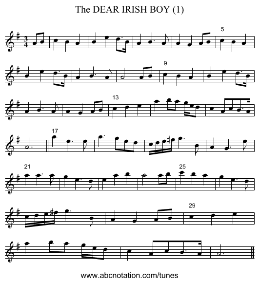 DEAR IRISH BOY (1), The - staff notation