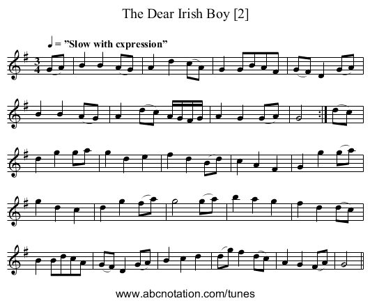 Dear Irish Boy [2], The - staff notation