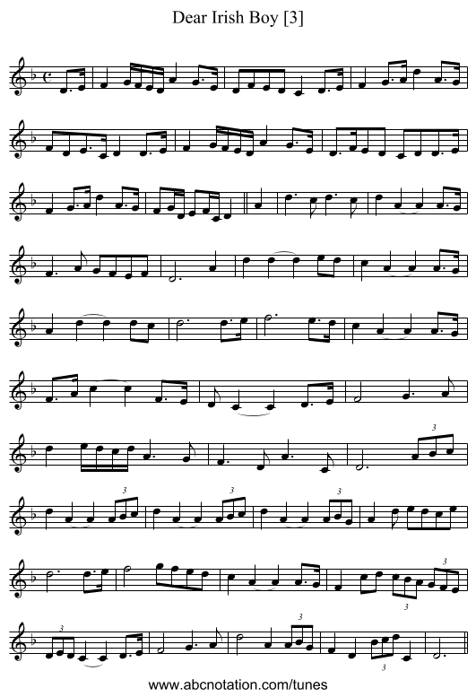 Dear Irish Boy [3] - staff notation