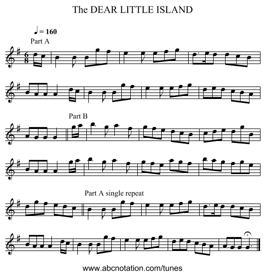 DEAR LITTLE ISLAND, The - staff notation