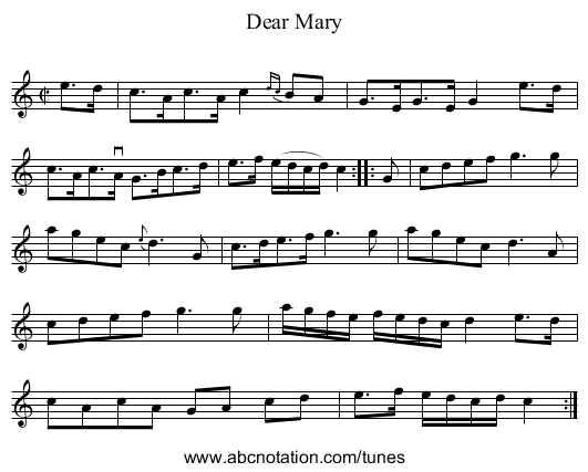 Dear Mary - staff notation