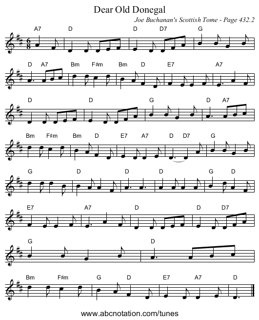 Dear Old Donegal - staff notation