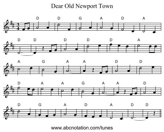 Dear Old Newport Town - staff notation