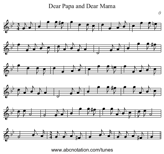 Dear Papa and Dear Mama - staff notation