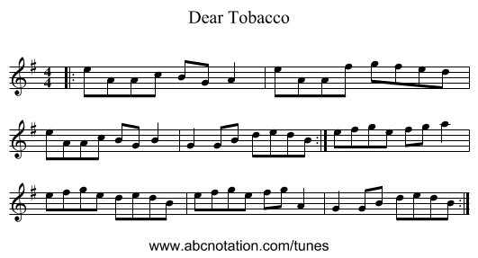 Dear Tobacco - staff notation