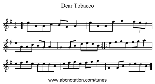 Dear Tobacco - staff notation
