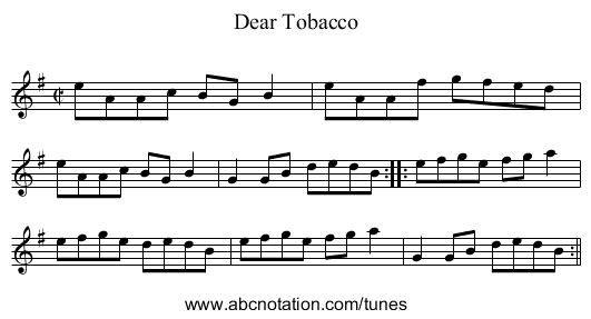 Dear Tobacco - staff notation