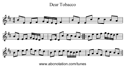 Dear Tobacco - staff notation