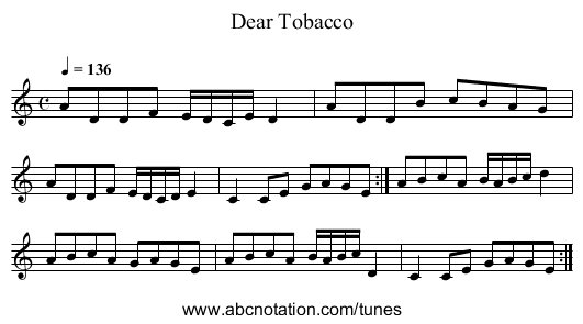 Dear Tobacco - staff notation