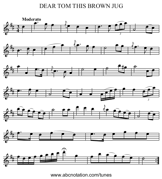 DEAR TOM THIS BROWN JUG - staff notation