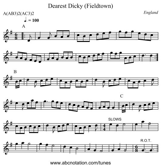 Dearest Dicky (Fieldtown) - staff notation