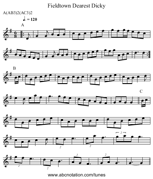 Dearest Dicky, Fieldtown - staff notation