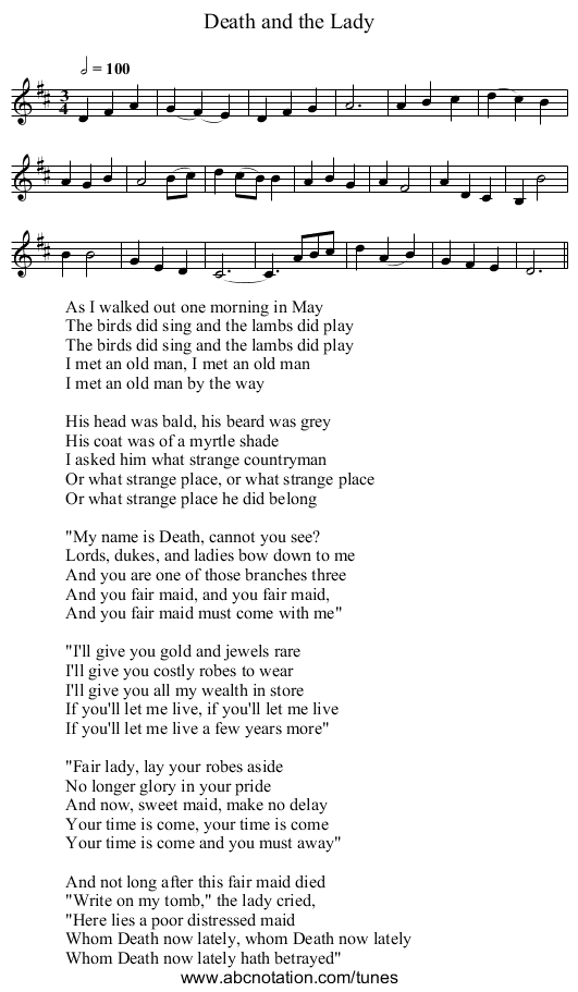 Death and the Lady - staff notation