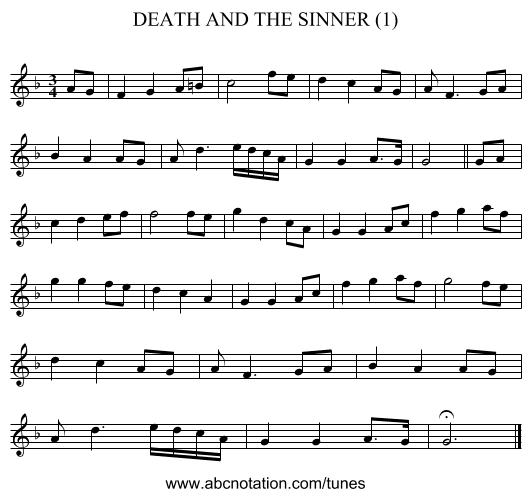 DEATH AND THE SINNER (1) - staff notation