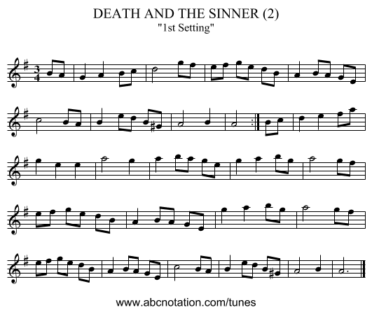 DEATH AND THE SINNER (2) - staff notation