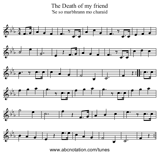 Death of my friend, The - staff notation