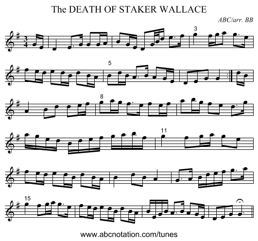 DEATH OF STAKER WALLACE, The - staff notation