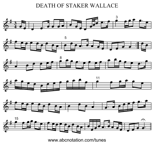 DEATH OF STAKER WALLACE - staff notation