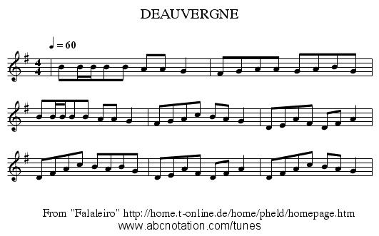 DEAUVERGNE - staff notation