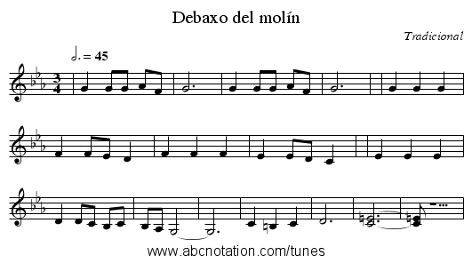 Debaxo del molín - staff notation