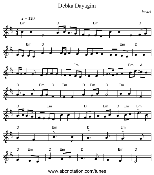 Debka Dayagim - staff notation