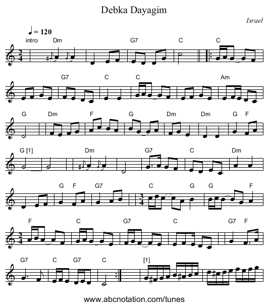 Debka Dayagim - staff notation