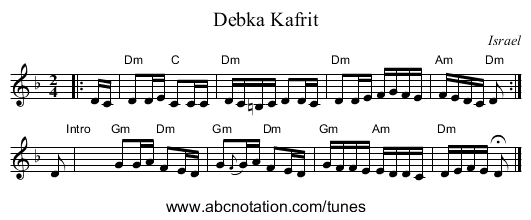 Debka Kafrit - staff notation