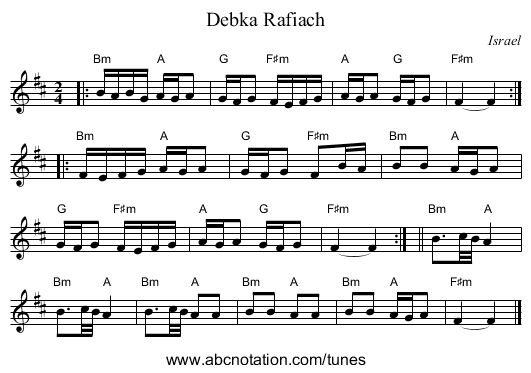 Debka Rafiach - staff notation