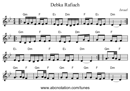 Debka Rafiach - staff notation