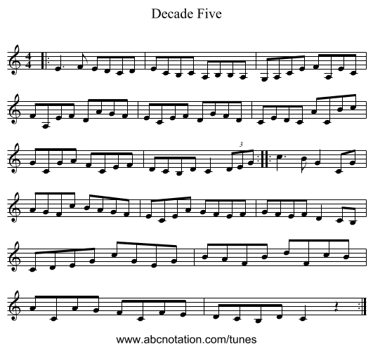 Decade Five - staff notation