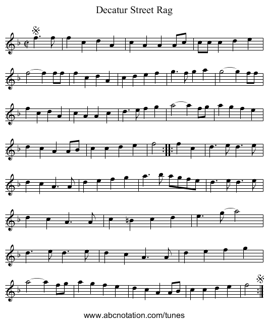 Decatur Street Rag - staff notation