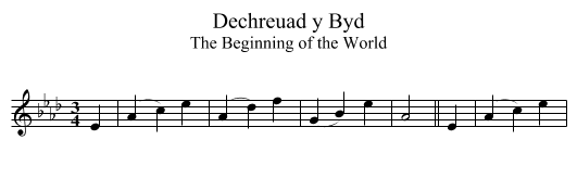Dechreuad y Byd - staff notation