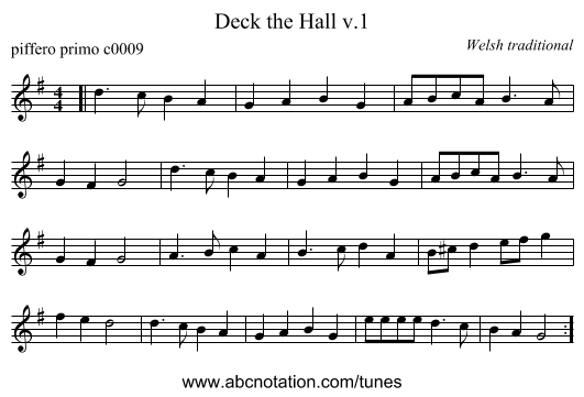 Deck the Hall v.1 - staff notation