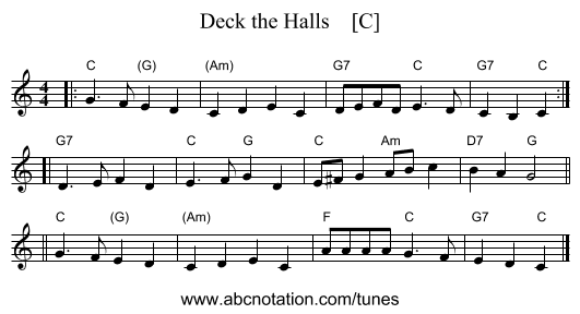Deck the Halls    [C] - staff notation