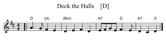 Deck the Halls    [D] - staff notation
