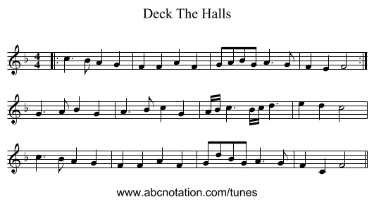Deck The Halls - staff notation