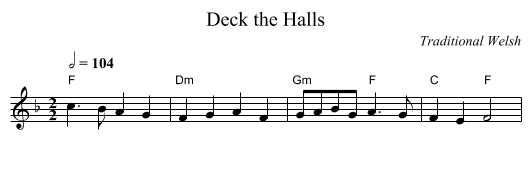 Deck the Halls - staff notation