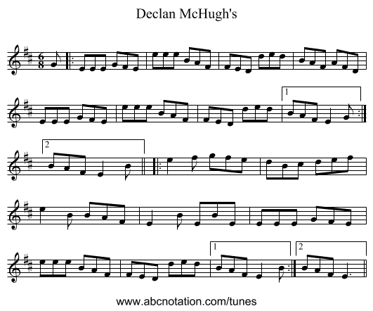 Declan McHugh's - staff notation