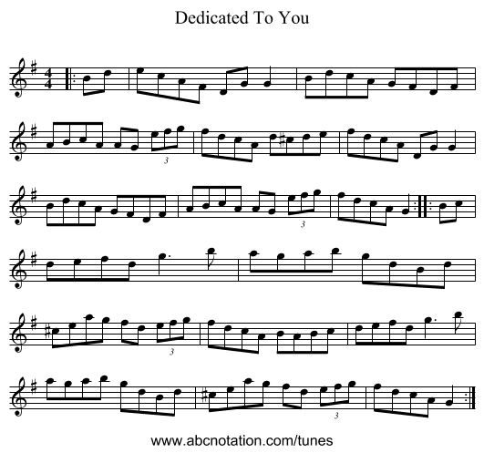 Dedicated To You - staff notation