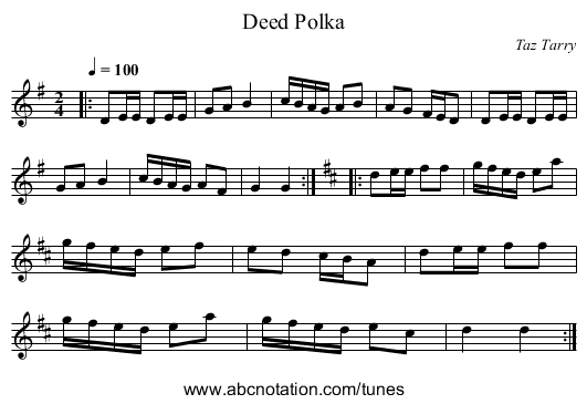 Deed Polka - staff notation