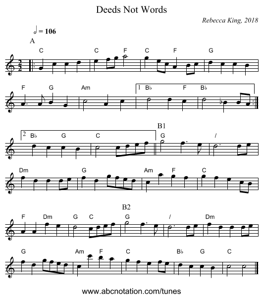 Deeds Not Words - staff notation