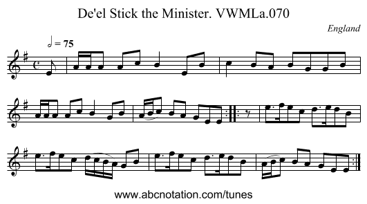 De'el Stick the Minister. VWMLa.070 - staff notation