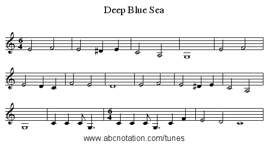 Deep Blue Sea - staff notation