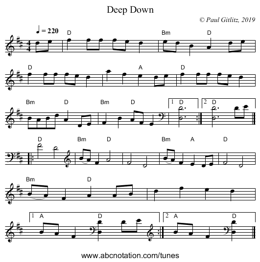 Deep Down - staff notation