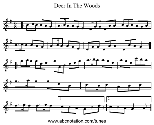 Deer In The Woods - staff notation