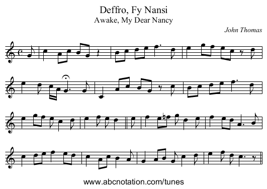 Deffro, Fy Nansi - staff notation