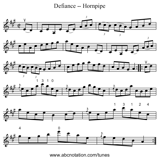 Defiance -- Hornpipe - staff notation