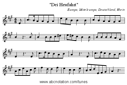 Dei Heufahrt - staff notation